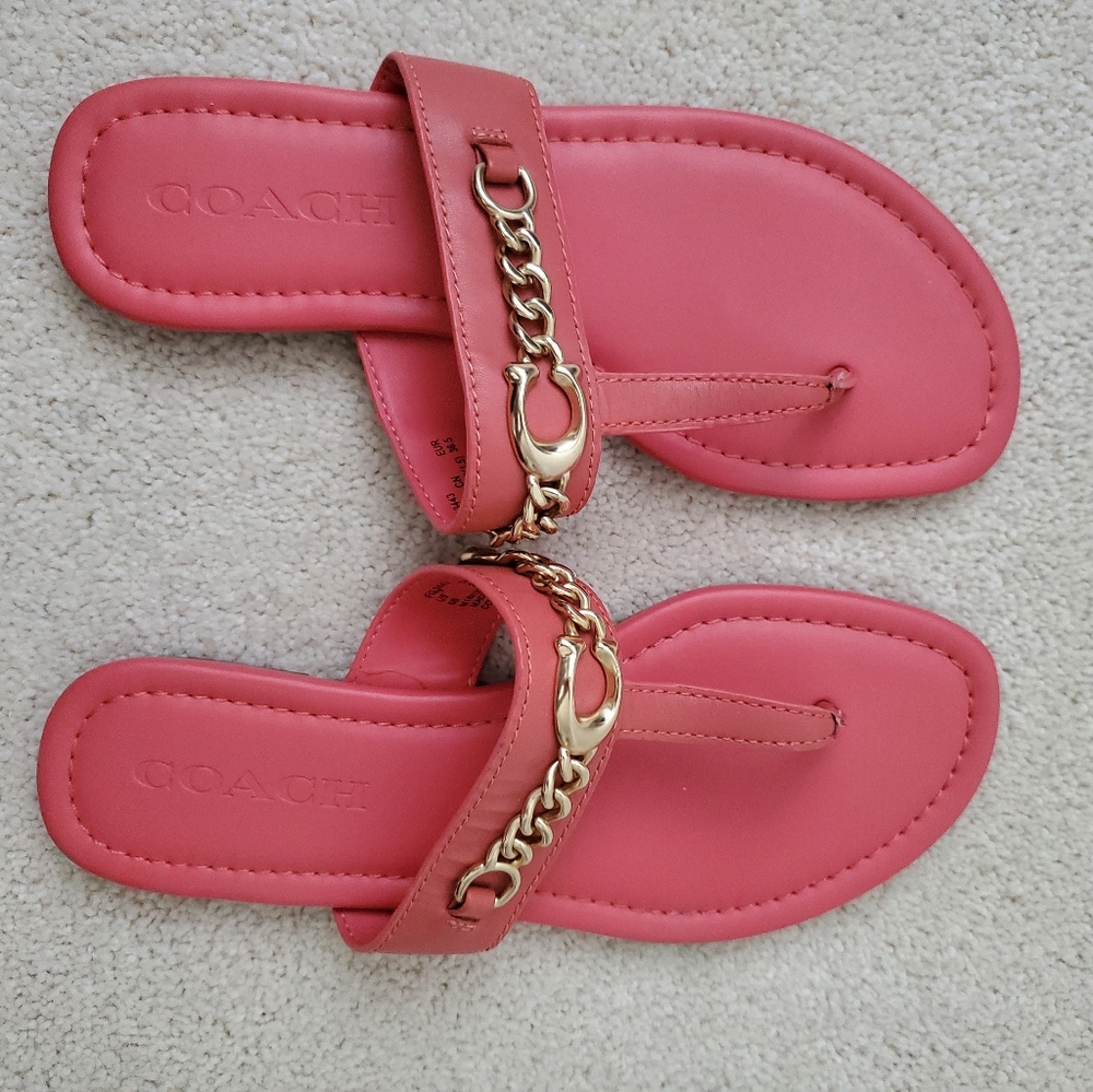 Coach Jaclyn Leather with Gold Sandals Coral sz6 - Picture 11 of 16